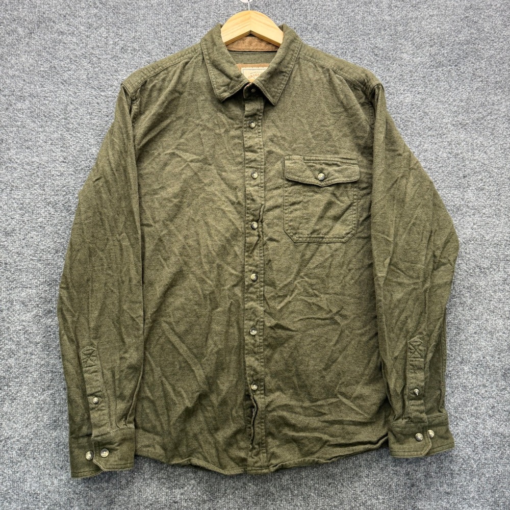 CQR Heritage of Flannels Original Button Shirt Mens Large Olive Green Flannel